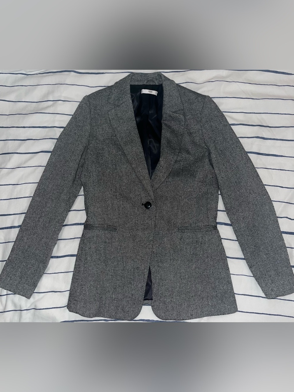 Mango Wool blend Charcoal Gray Single-Button Blazer